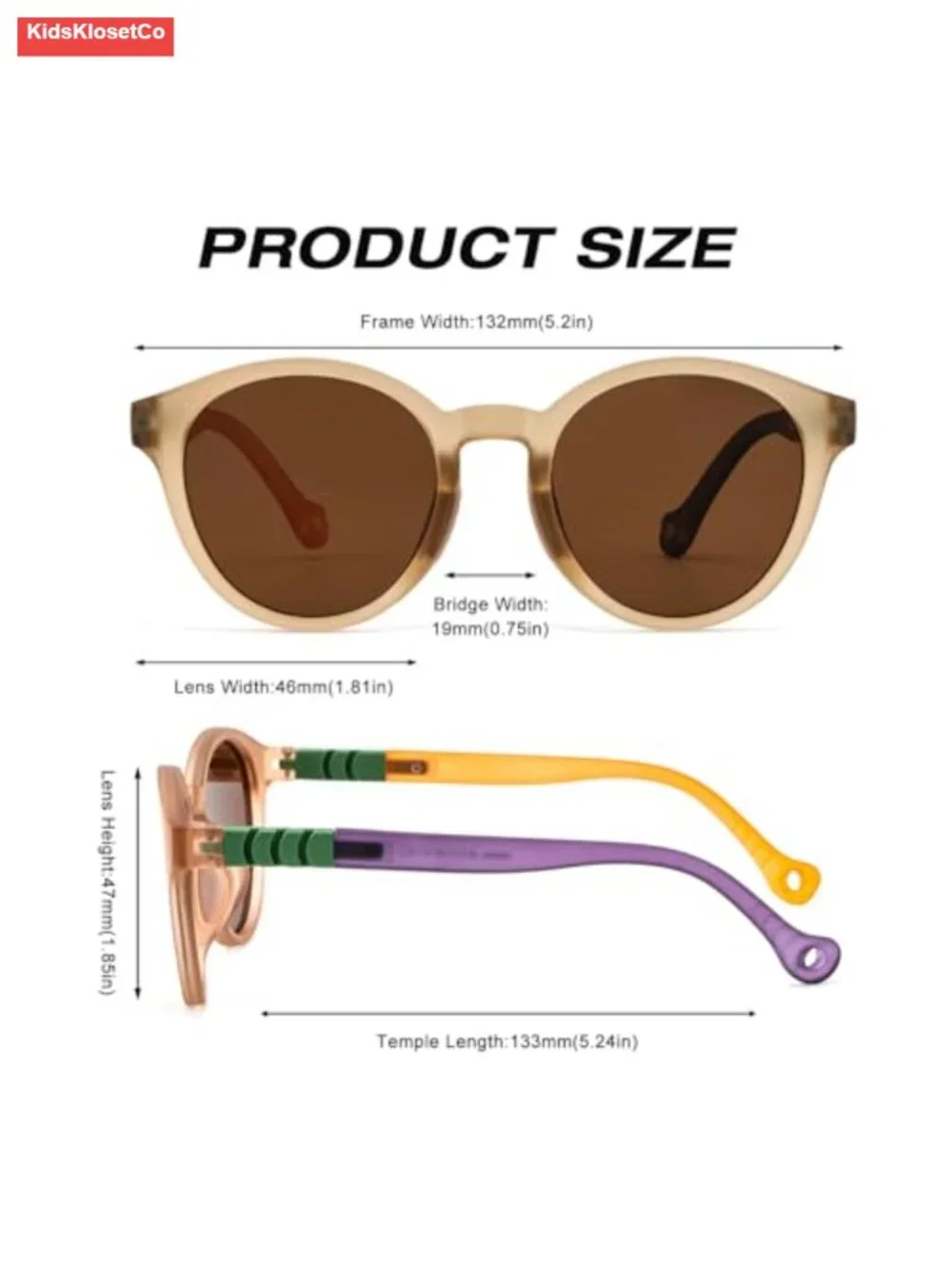 Kids Round Sunglasses TR Flexible Frame Polarized UV400 Protection Lens